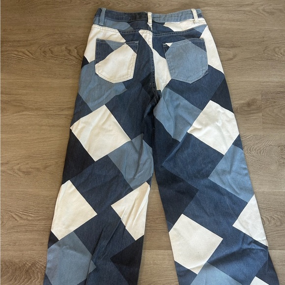 Multi Denim Checkered Wide Leg Jeans - Picture 3 of 5